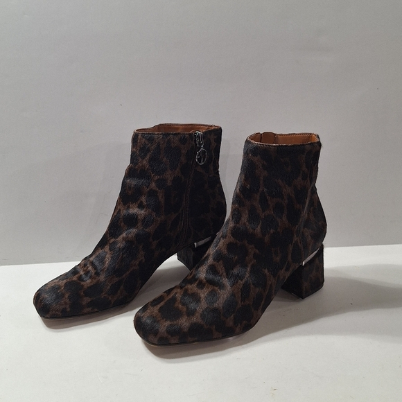 Franco Sarto Leather Calf Hair Black Brown Marquee Leopard Animal Print Boot 8.5 - Picture 3 of 13